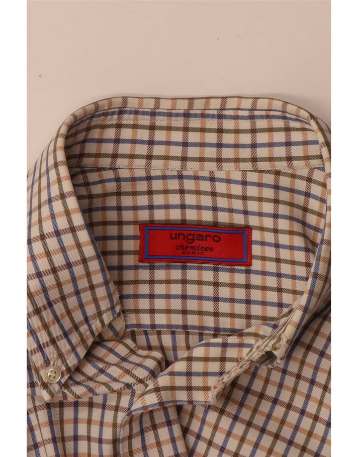 Ungaro Herren-Hemd mit klassischer Passform, XL, beige kariert