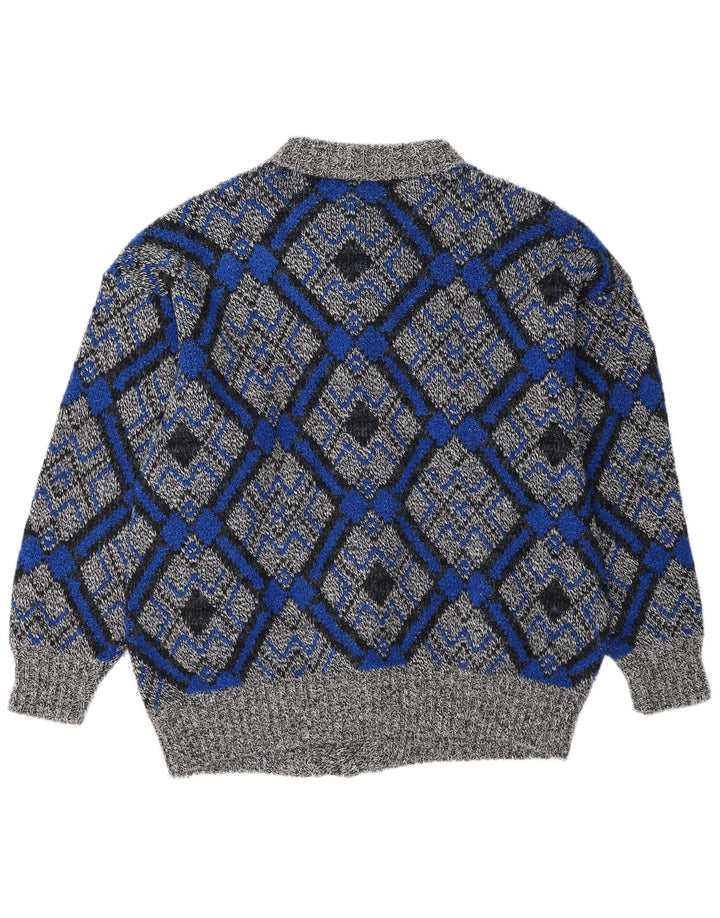 Vintage Herren Cardigan Pullover Groß Grau Geometrisch