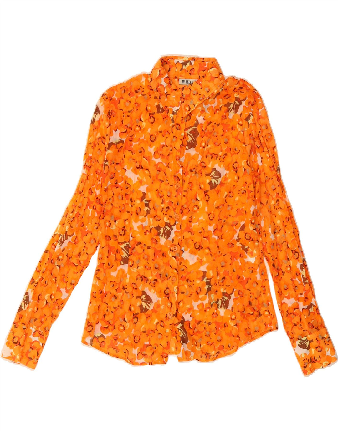 MARELLA Womens Shirt IT 44 Medium Orange Floral Cotton Vintage Marella and Second-Hand Marella from Messina Hembry 