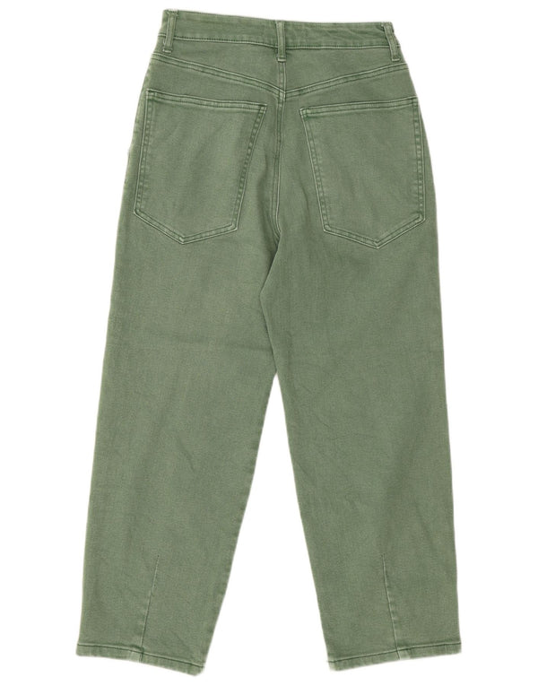 Zara Damen High Waist Tapered Jeans XS W24 L24 Grüne Baumwolle