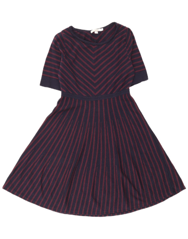 Boden Damen-Pulloverkleid mit kurzen Ärmeln, Größe 46, Marineblau, gestreift, Wolle