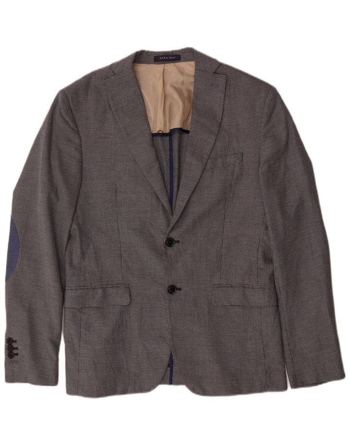 Zara Herren-Blazer mit 2 Knöpfen, EU 48, mittleres Marineblau mit Hahnentrittmuster