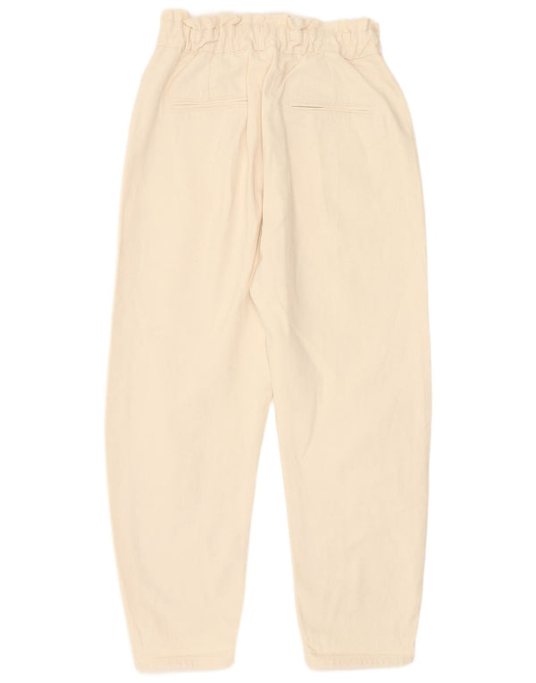 Zara Damen High Waist Tapered Jeans EU 36 XS W26 L25 Beige Baumwolle