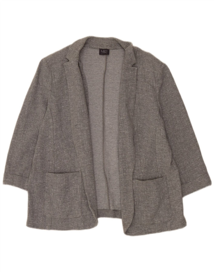 Marks & Spencer Offene Damen-Blazerjacke mit 3/4-Ärmeln, UK 20 2XL, graue Baumwolle