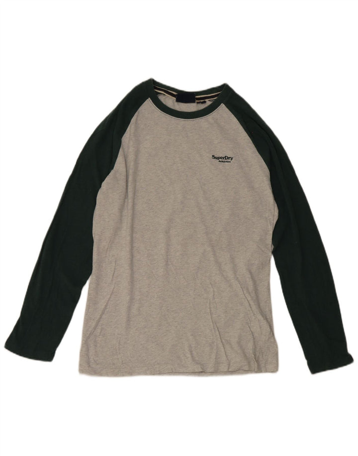 Superdry Herren-Oberteil aus langärmliger, mittelgrauer Colourblock-Baumwolle