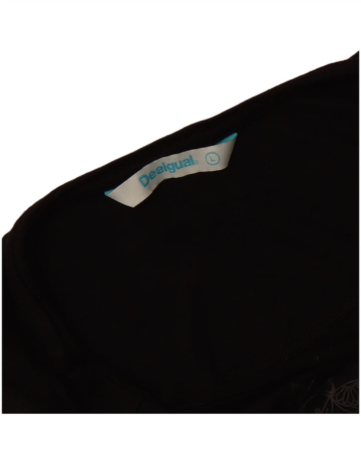 Desigual Damen ärmelloses Tunika-Top, UK-Größe 44, Größe L, Schwarz, Blumenmuster