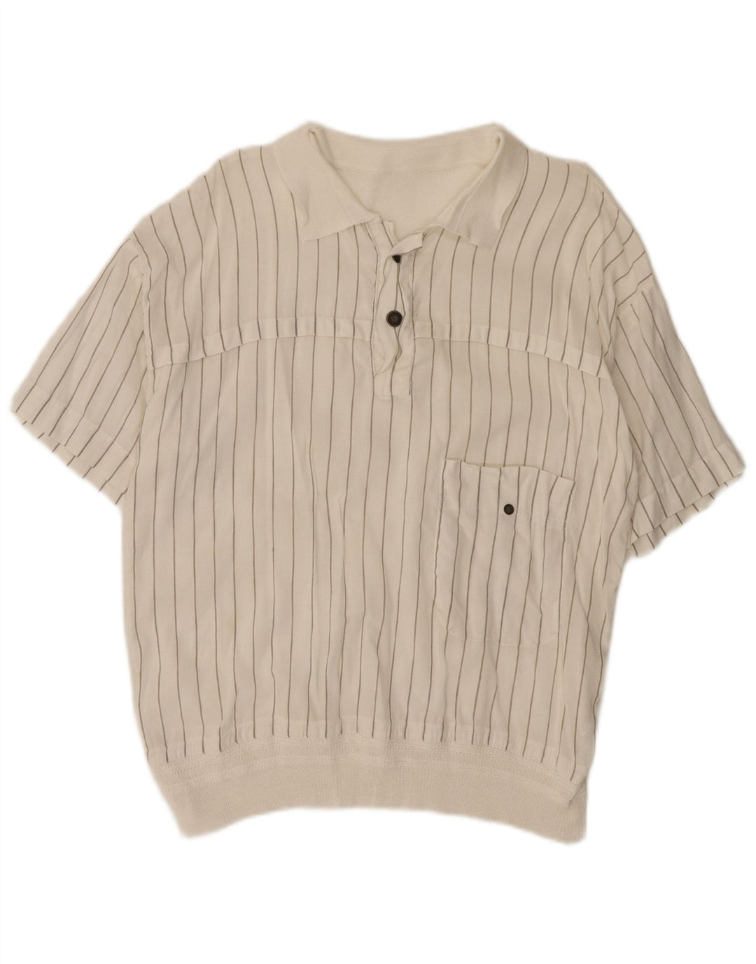 Vintage Herren Kurzarm Pullover Shirt klein weiß gestreift