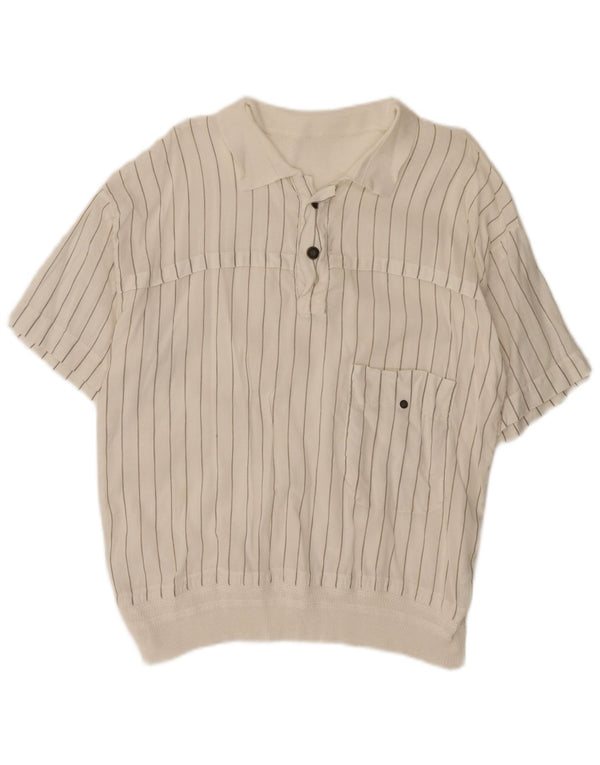 Vintage Herren Kurzarm Pullover Shirt klein weiß gestreift