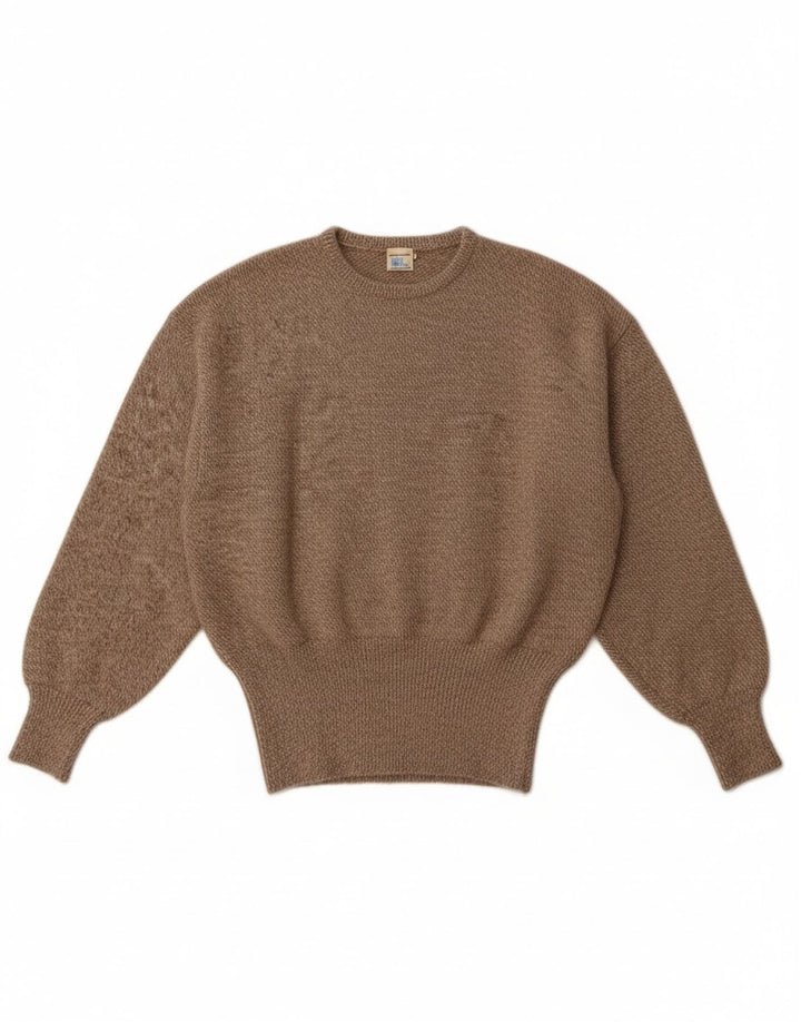 Vintage Damen Pullover mit Rundhalsausschnitt UK 14 Mittelbraune Wolle