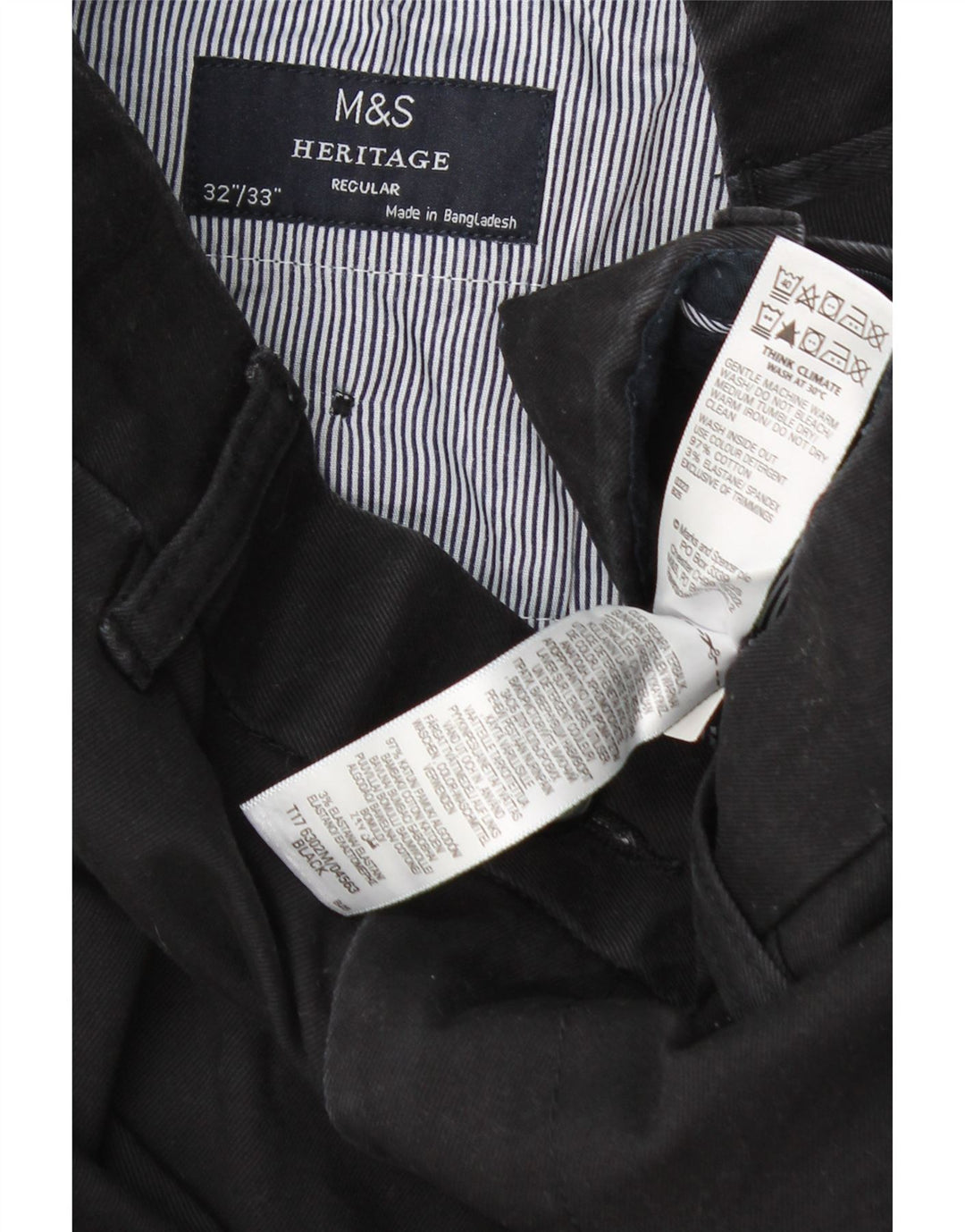 Marks & Spencer Herren Heritage Regular Chinohose W32 L33 Schwarze Baumwolle