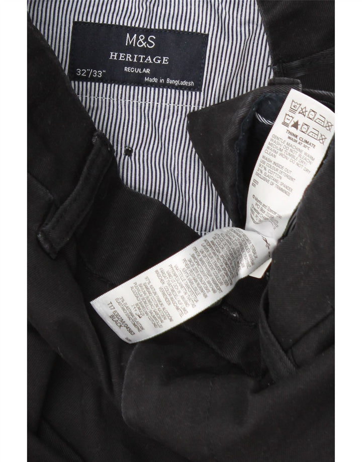 Marks & Spencer Herren Heritage Regular Chinohose W32 L33 Schwarze Baumwolle