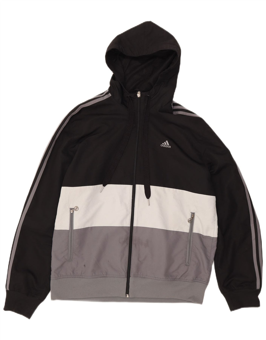 Adidas Herren-Trainingsanzug mit Kapuze, Jacke, Mittelschwarz, Farbblock-Polyester