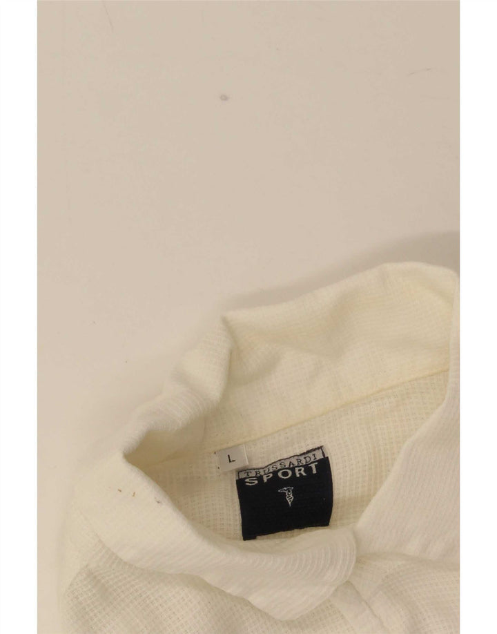 Trussardi Herren-Overshirt-Hemd mit 3/4-Ärmeln, Größe L, Weiß