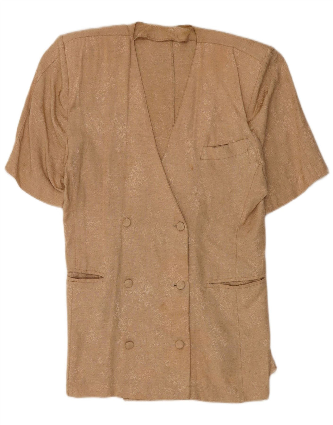 Vintage Damen Kurzärmelige Blazerjacke UK 14 Medium Beige Floral