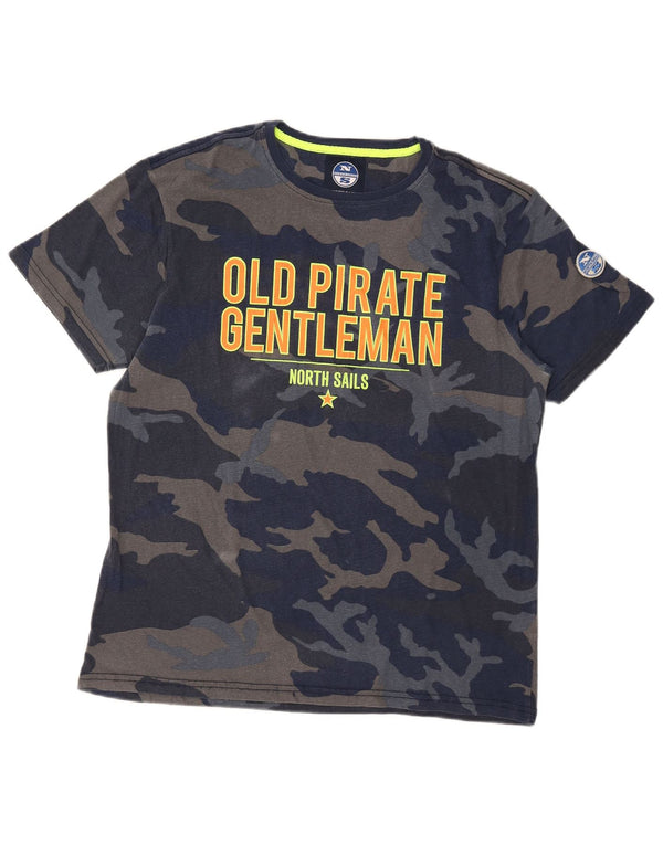 North Sails Mens Graphic T-Shirt Top XL Navy Blue Camouflage Cotton