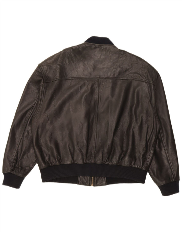 Trapper Herren Bomber Lederjacke UK 46 3XL Schwarzes Leder