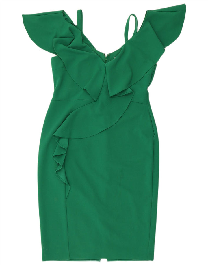 Coast Damen figurbetontes Kleid mit Rüschen vorne, UK 14, Mittelgrün, Polyester