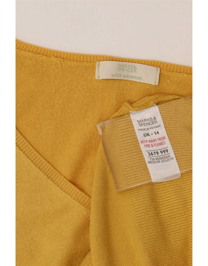 Marks & Spencer Damen-Pullover mit V-Ausschnitt, UK 14, mittelgelbe Viskose
