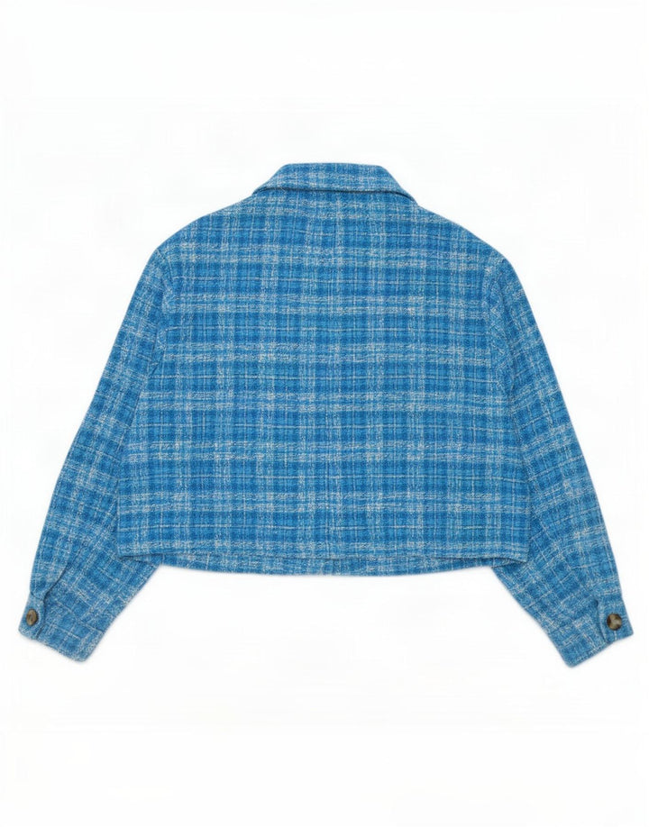 Zara Damen Bomberjacke UK 18 XL Blau kariertes Polyester