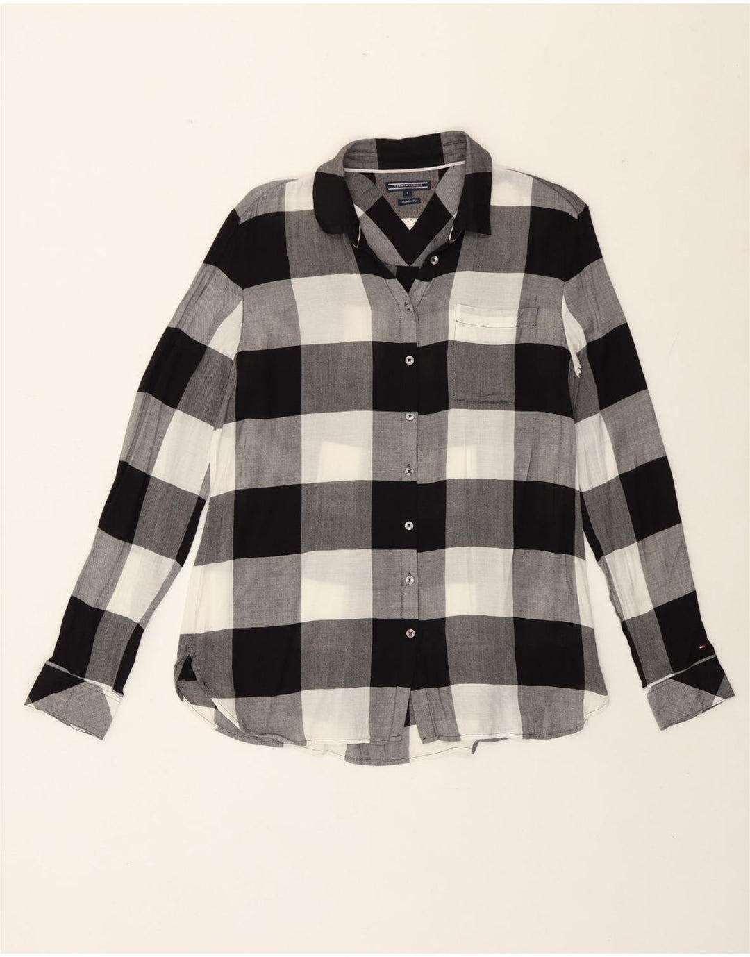 Tommy Hilfiger Damen-Hemd mit regulärer Passform, US 8, mittelschwarz, kariert, Viskose