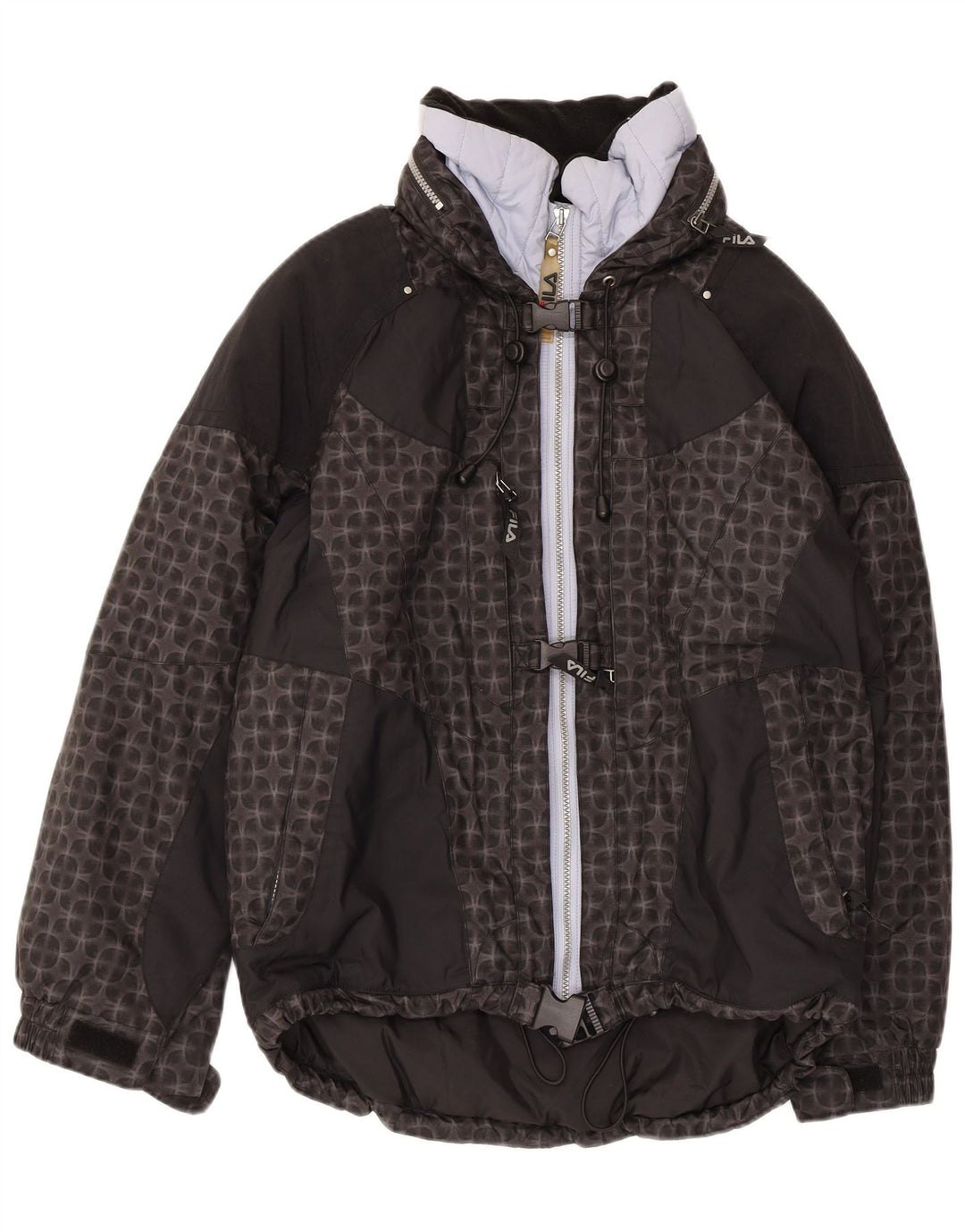 FILA Damen-Skijacke in Übergröße mit Kapuze, US 6, mittelschwarz, geometrisch