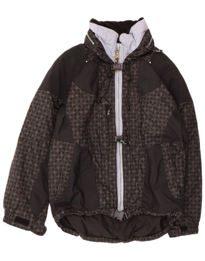 FILA Damen-Skijacke in Übergröße mit Kapuze, US 6, mittelschwarz, geometrisch