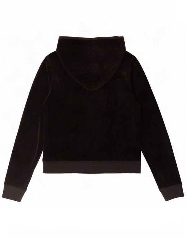 Juicy Couture Damen Samt-Kapuzenpullover mit Reißverschluss, UK 14, große schwarze Baumwolle