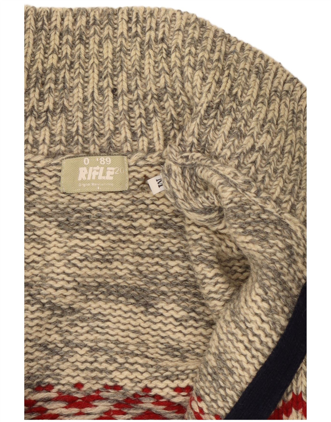 Rifle Herren-Cardigan-Pullover Mittelgrau Fair Isle