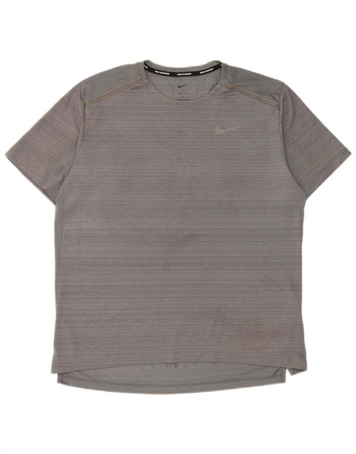 Nike Herren Dri Fit T-Shirt-Oberteil, großes graues Nadelstreifen-Polyester