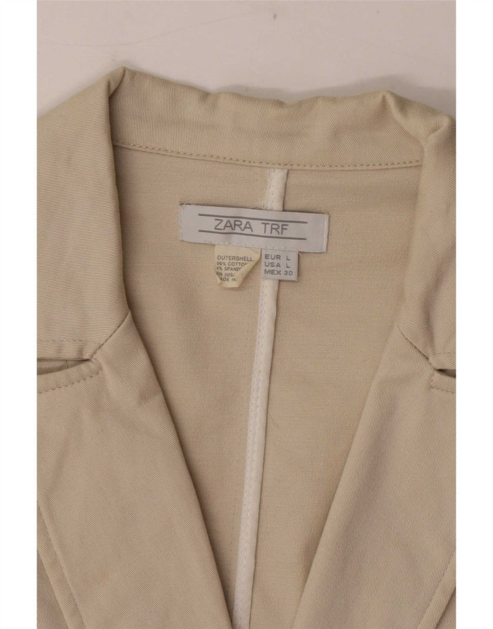Zara Damen 2-Knopf-Blazerjacke UK 14 Large Beige Baumwolle