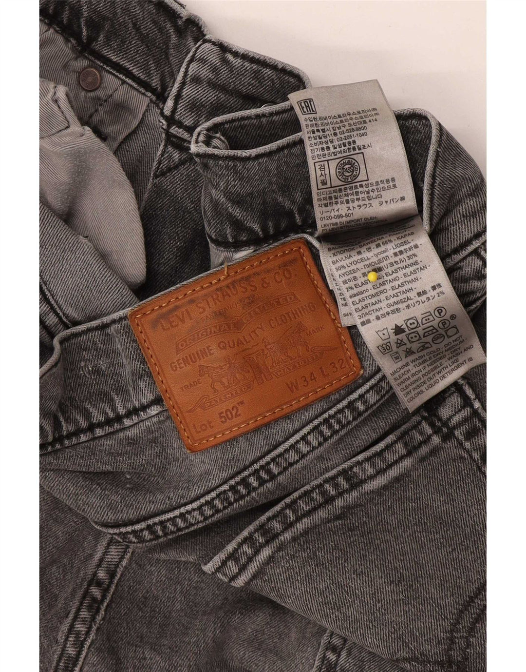 Levi's Herren 502 Tapered Jeans W34 L32 Graue Baumwolle