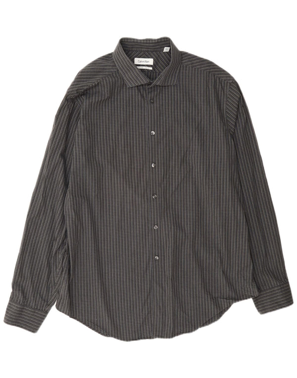 Calvin Klein Herren-Slim-Fit-Hemd, Größe 17, XL, grau karierte Baumwolle