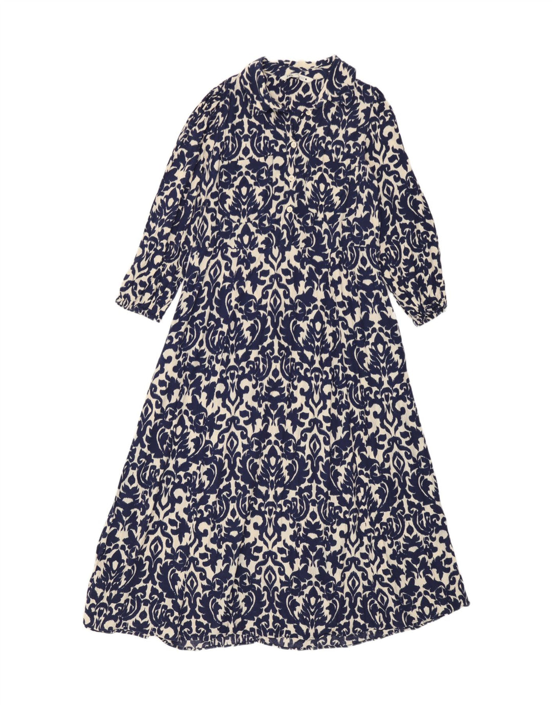 Zara Damen Maxikleid UK 12 Mittelblaue Ikat-Viskose