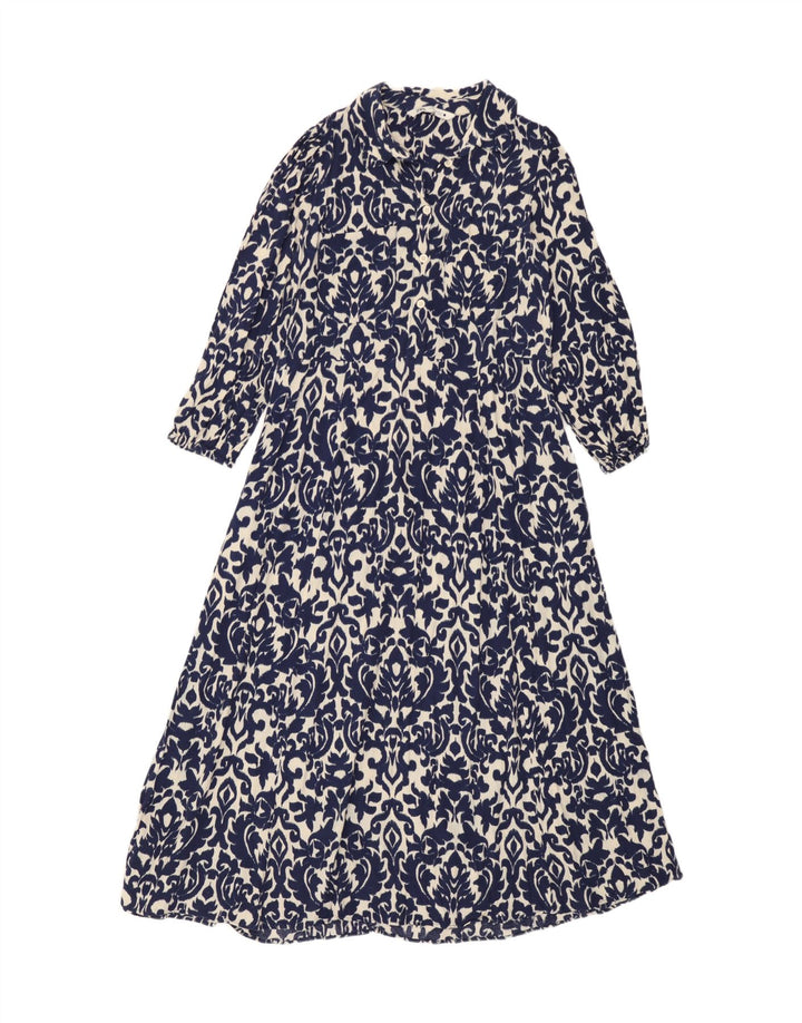 Zara Damen Maxikleid UK 12 Mittelblaue Ikat-Viskose