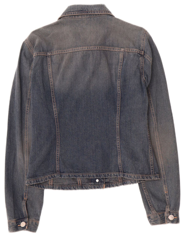 Benetton Damen Crop Denim Jacke UK 14 Mittelblaue Baumwolle