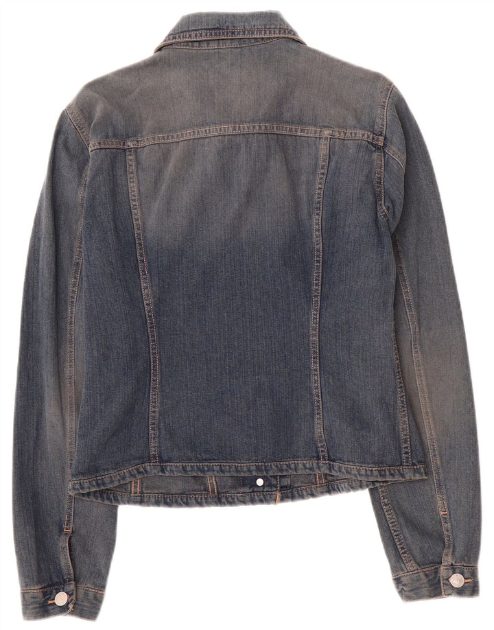 Benetton Damen Crop Denim Jacke UK 14 Mittelblaue Baumwolle