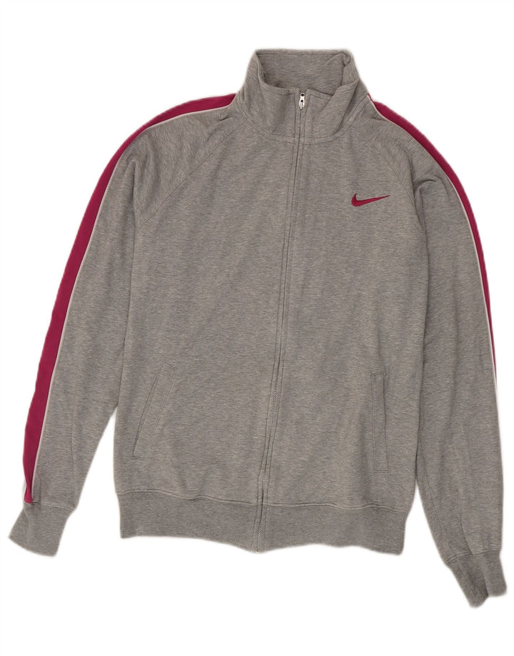 Nike Damen-Trainingsanzug-Oberteiljacke UK 16 Large Graue Colourblock-Baumwolle
