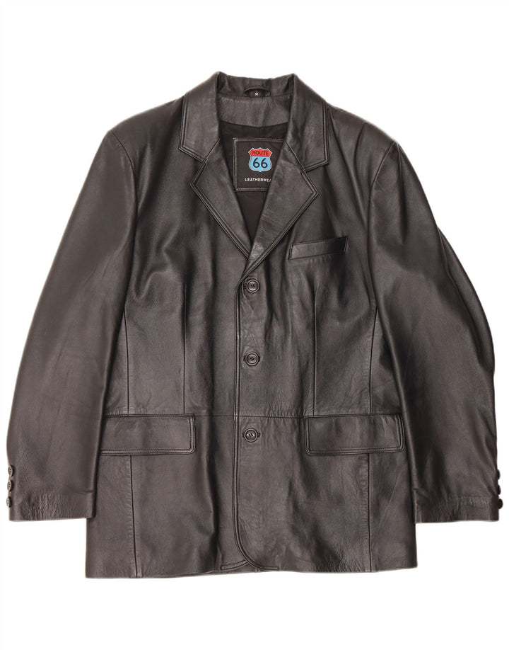 ROUTE 66 Herren-Blazerjacke aus Leder mit 3 Knöpfen, UK 38, mittelschwarzes Leder