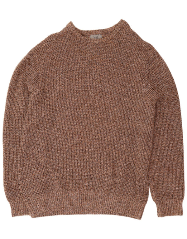 Marks & Spencer Herren-Pullover mit Rundhalsausschnitt, 2XL, braune Baumwolle