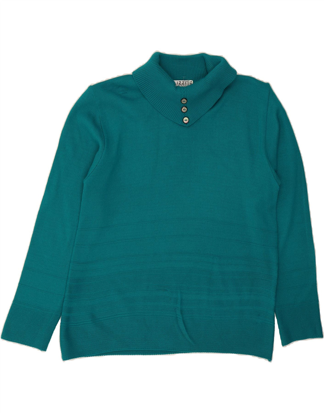 LIZZI CLARKE Womens Shawl Neck Jumper Sweater UK 14 Medium Turquoise Vintage Lizzi Clarke and Second-Hand Lizzi Clarke from Messina Hembry 