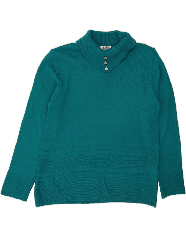 LIZZI CLARKE Womens Shawl Neck Jumper Sweater UK 14 Medium Turquoise Vintage Lizzi Clarke and Second-Hand Lizzi Clarke from Messina Hembry 