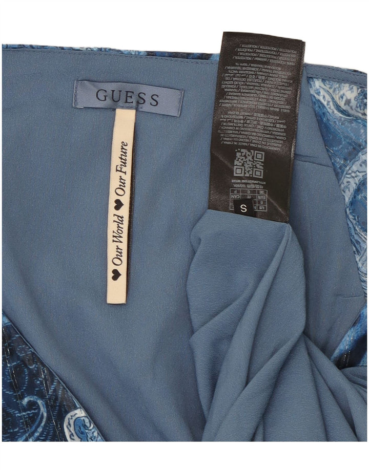 GUESS Damen Asymmetrisches Wickelkleid UK 10 Kleines blaues Paisley-Polyester