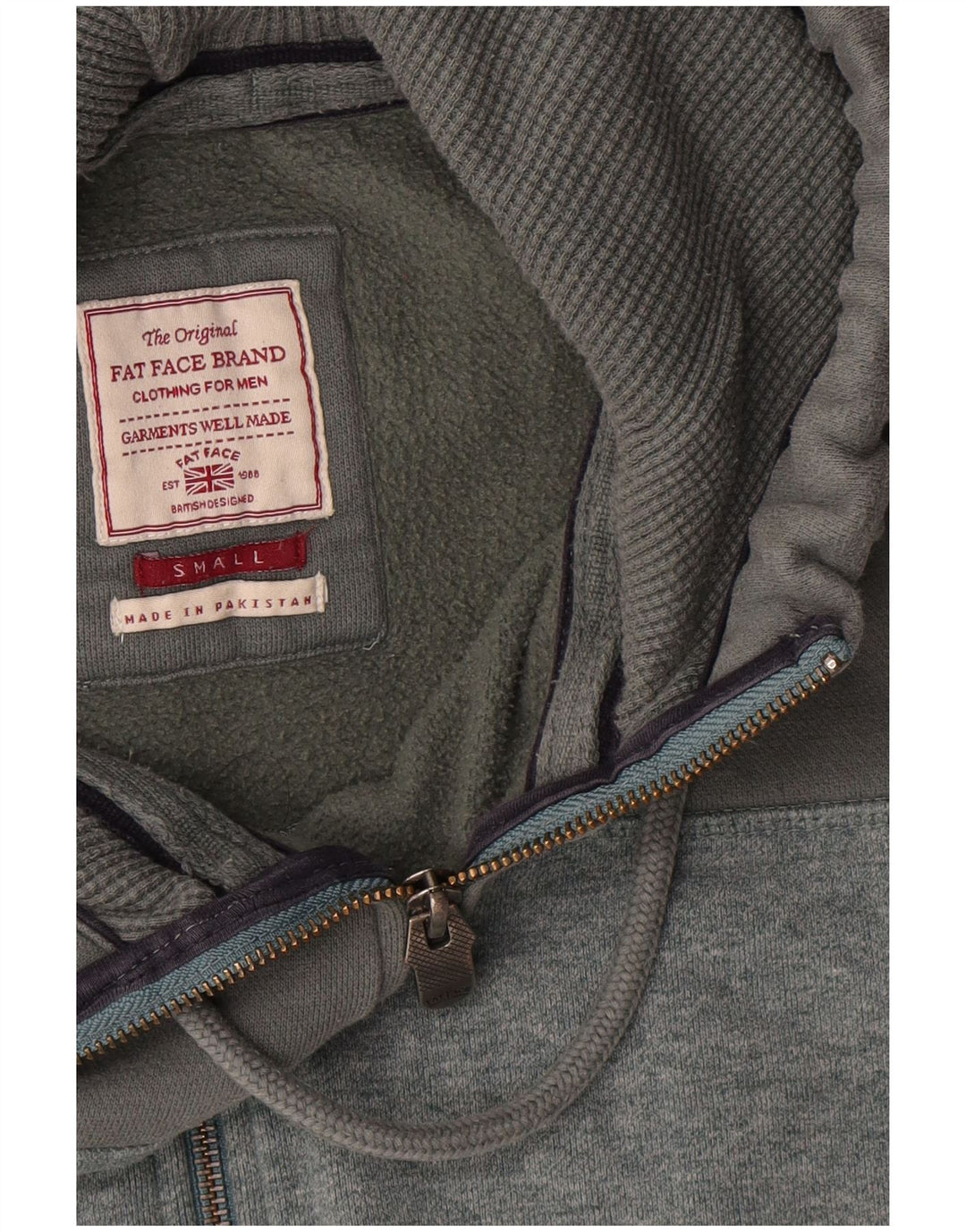 Fat Face Herren-Kapuzenpullover mit Reißverschluss, Größe S, Grau, Colourblock-Baumwolle