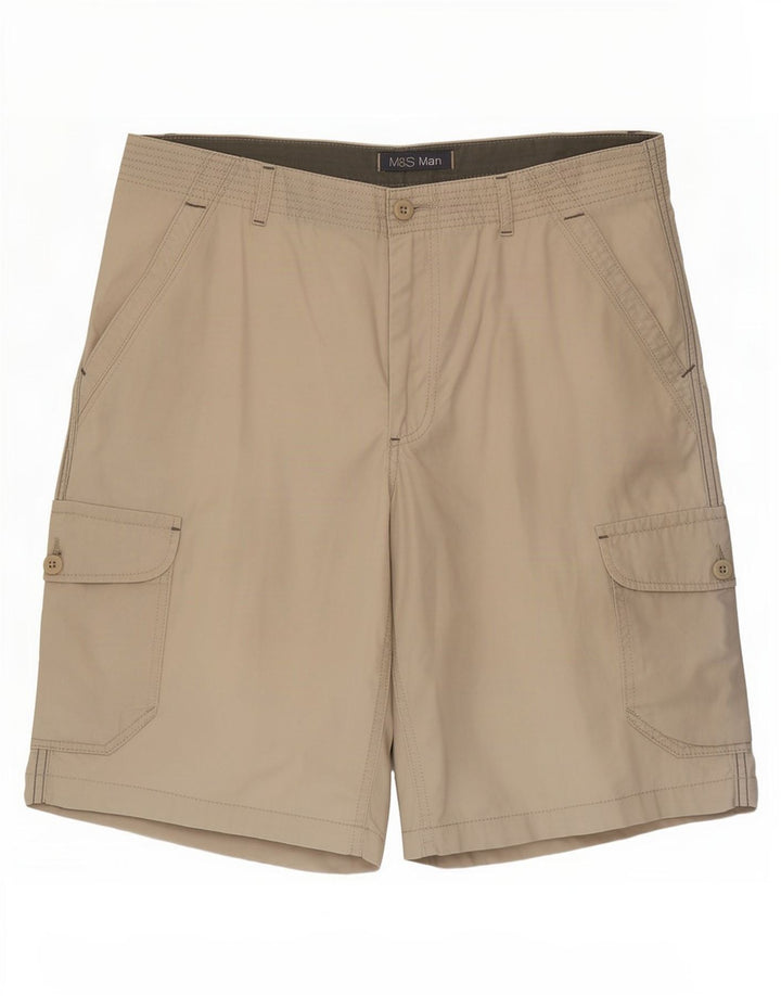 Marks & Spencer Herren-Cargoshorts, Größe L, W34, Beige, Baumwolle