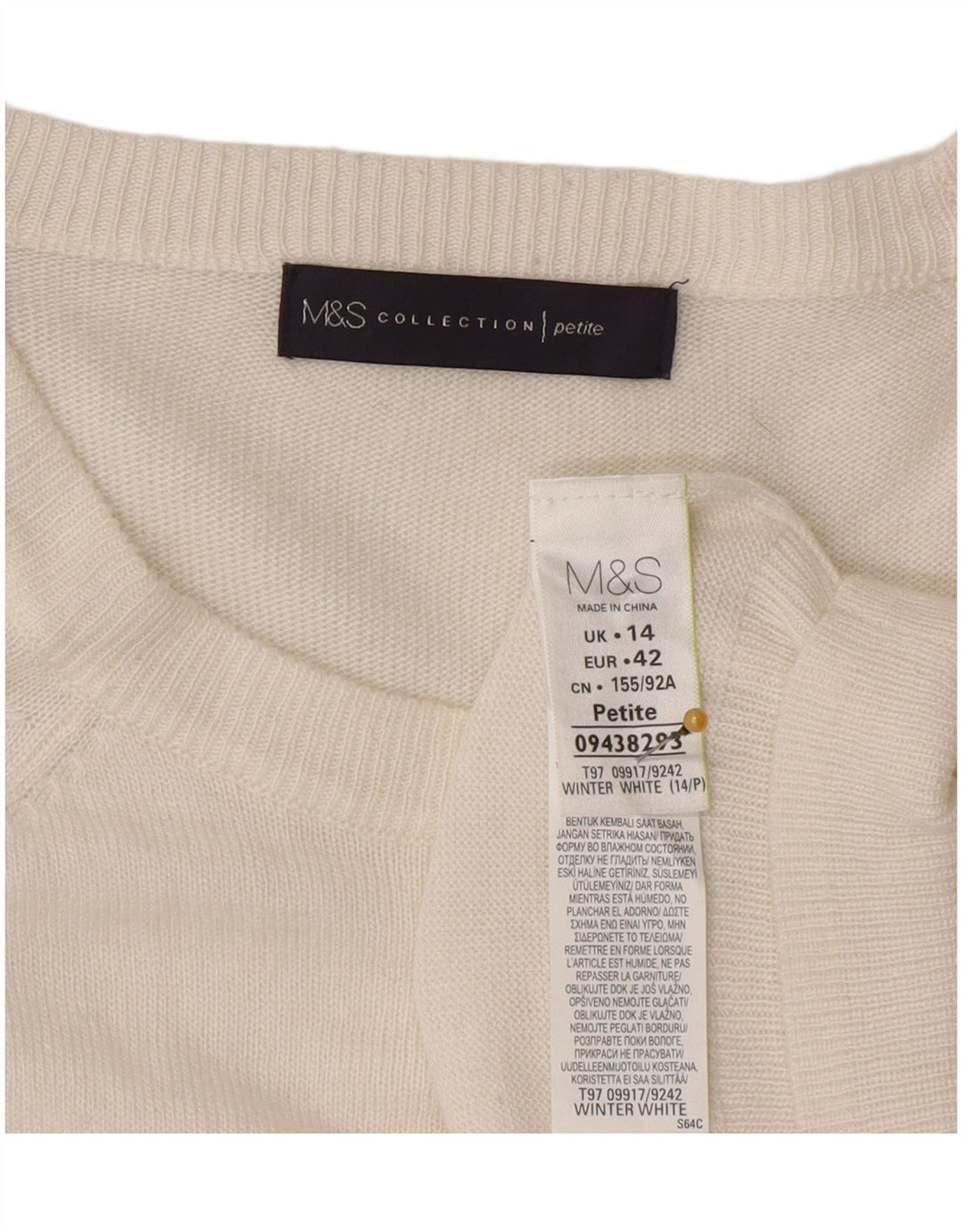 Marks & Spencer Damen-Pullover mit Rundhalsausschnitt, Gr. 14, Größe L, gebrochenes Weiß