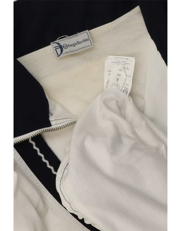 Sergio Tacchini Herren-Trainingsanzug-Oberteil, Jacke, groß, weißes Farbblock-Polyester