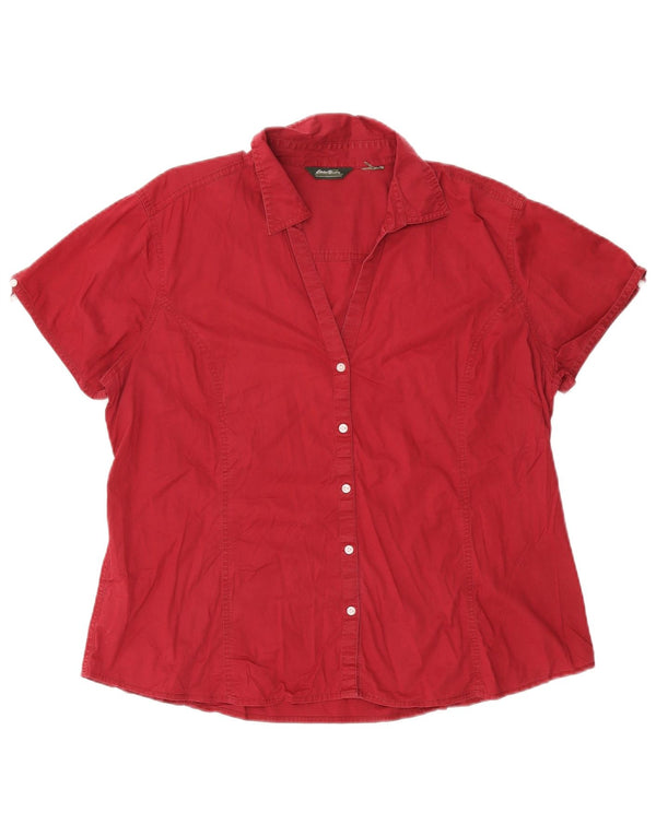 EDDIE BAUER Damen Kurzarmhemd UK 18 XL Burgunderrot Baumwolle