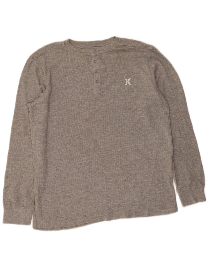 Hurley Herren-T-Shirt-Oberteil, langärmelig, mittelgraue Baumwolle