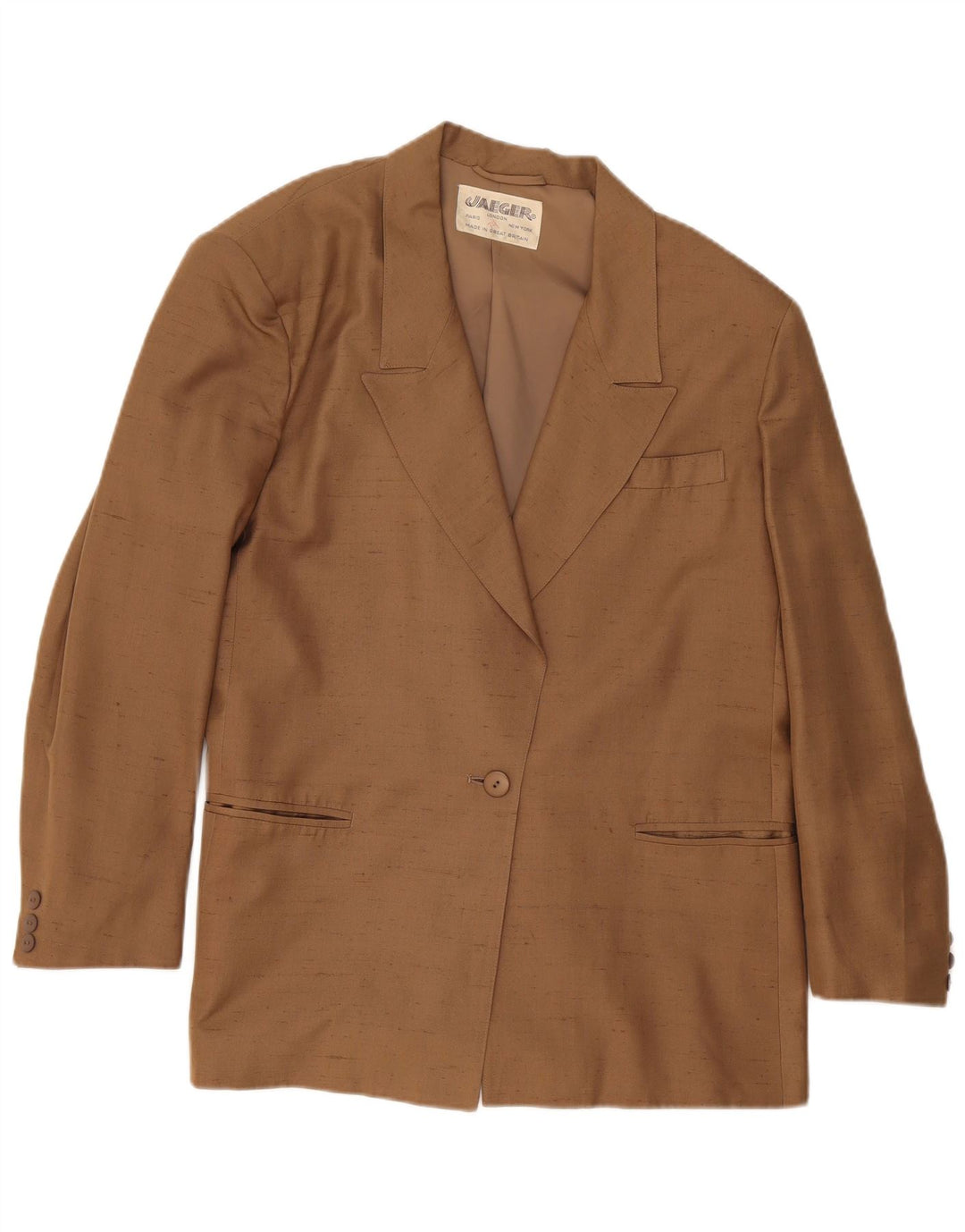 Jaeger Damen 1-Knopf-Blazerjacke UK 16 Große beige gesprenkelte Seide
