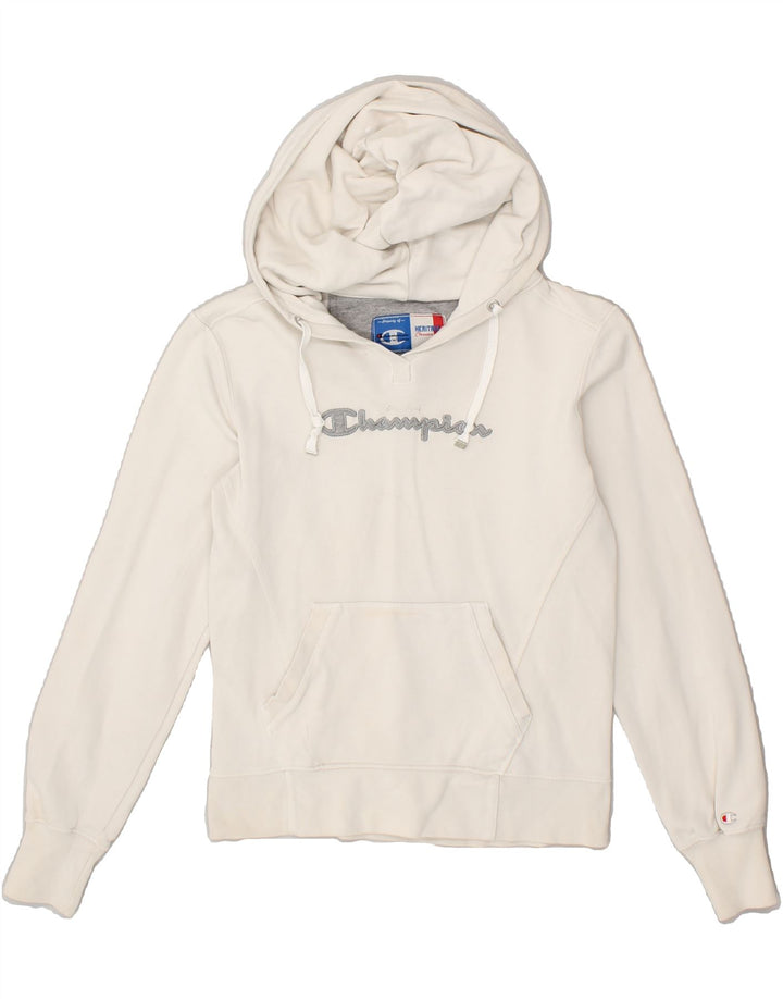CHAMPION Womens Heritage Classics Graphic Hoodie Jumper UK 10 Small White | Vintage Champion | Thrift | Second-Hand Champion | Used Clothing | Messina Hembry 